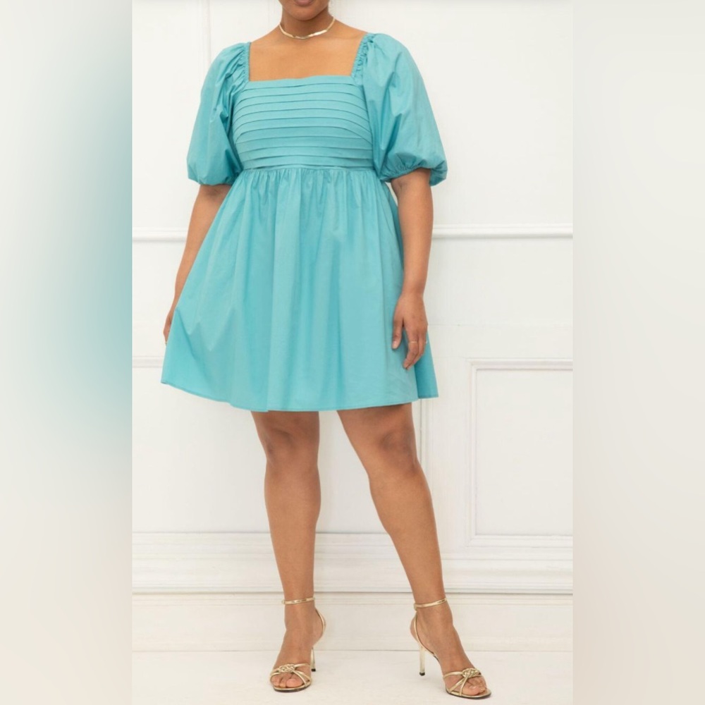 Eloquii Aqua Puff Sleeve Dress